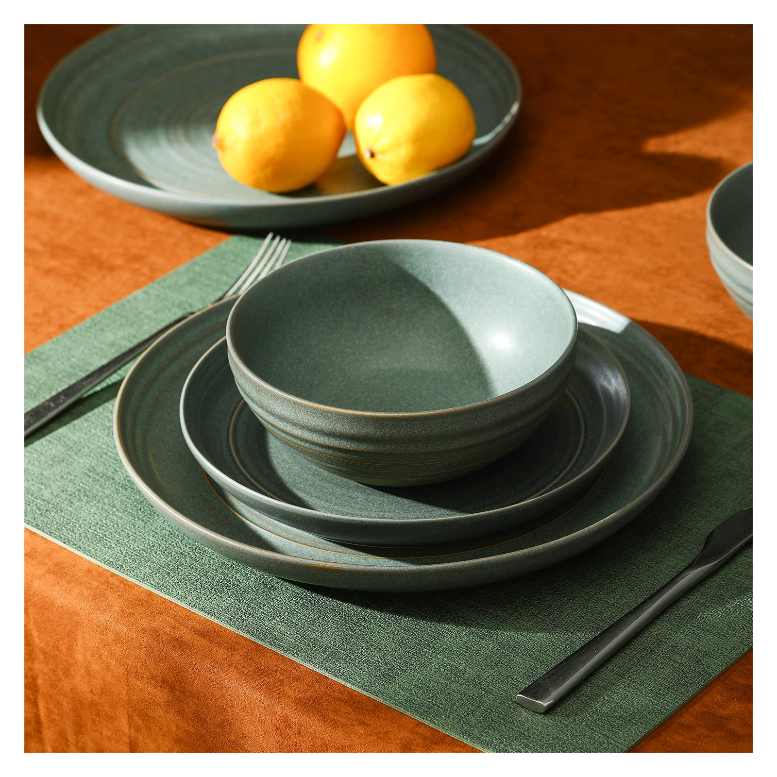 Stone Lain Elio 12-Piece Dinnerware Set Stoneware, Green