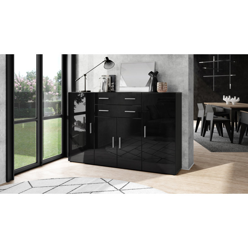 Mccammon 166 Cm Wide 2 Drawer Highboard, Black High Gloss