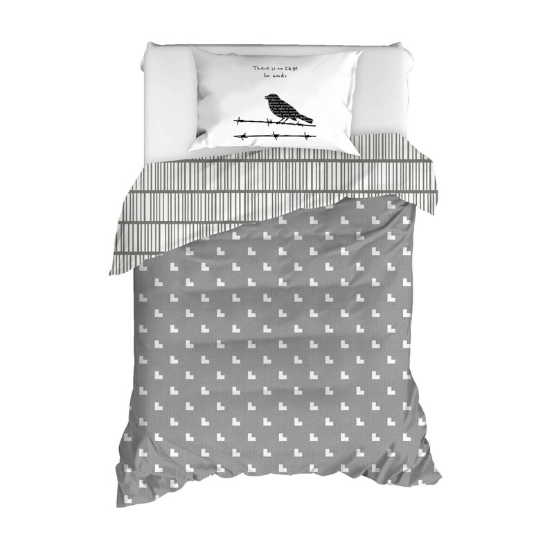 Ensemble de housse de couette 100% coton gris / blanc, Housse de couette 63 "x 87" + 1 taie d'oreiller st