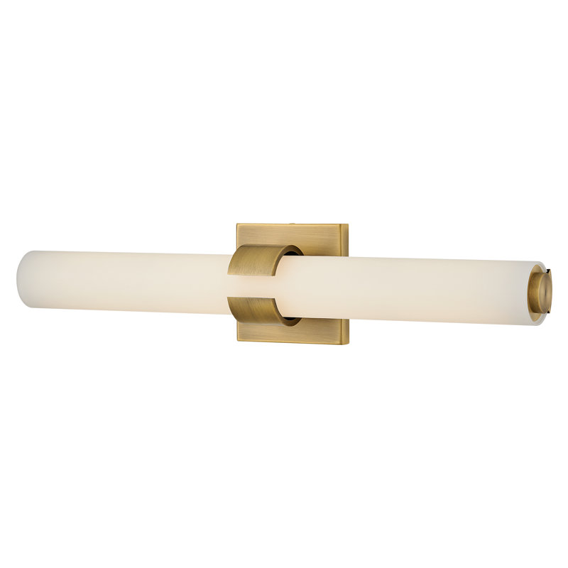 Aiden Integrated LED Bath Vanity Bar w/ Etched White Glass, Lacquered Brass