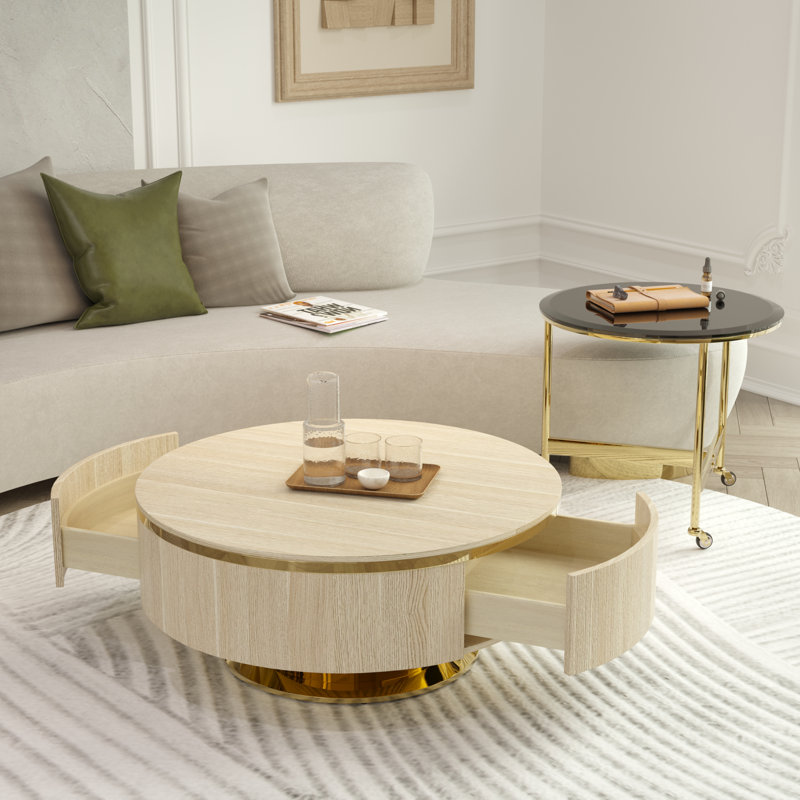 2-Piece Living Room Table Set, Modern Round Nesting Coffee Table Set