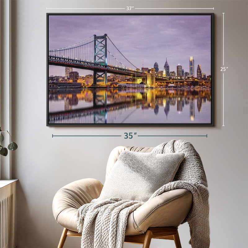 Impression sur toile Ben Franklin Bridge Skyline, H 25 po x l 37 po