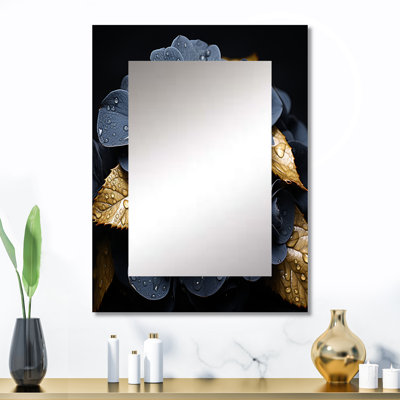 «Noir Allure Hydrangea I», miroir décoratif traditionnel, art mural imprimé en métal