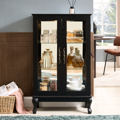 Vitrine noire avec tablettes réglables, rétroéclairé, design rétro, pour présentoir lumineux, objets de collection parfaits