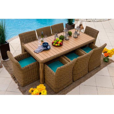 Malmo 8 - Person Wicker Patio Dining Set with Rectangular Table , Cushions Included