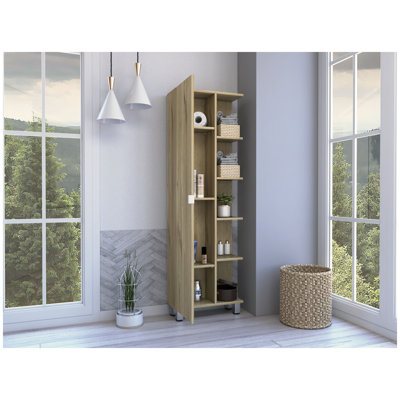 Los Angeles Linen Cabinet with Five Shelves and Single Door, Beige Melamine Freestanding Bathroom Storage Organizer