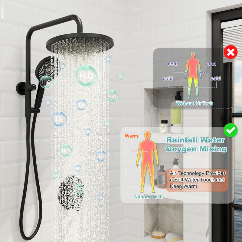 2-Spray Round Wall Bar Shower Kit With Hand Shower 1.8 GPM, Matte Black