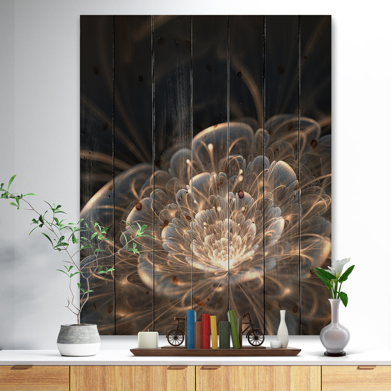 «Abstract Fractal Flower With Golden Rays», reproduction sur toile - Fleur fractale, H 40 po x l 30 po x P 1,5 po, Bois