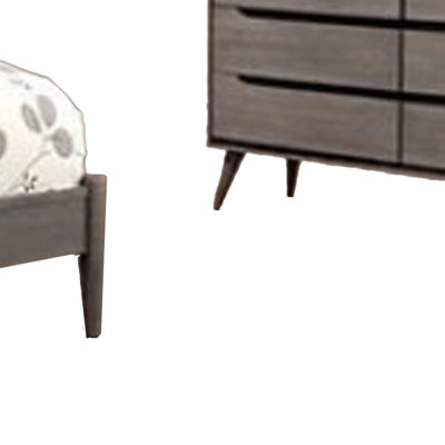 Ensemble de chambre avec grand lit 4 pièces Leyla, commode avec miroir ovale, bois gris