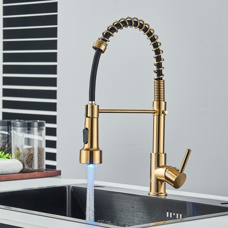 Senlesen Pull Down Kitchen Faucet, Brushed Gold/Black