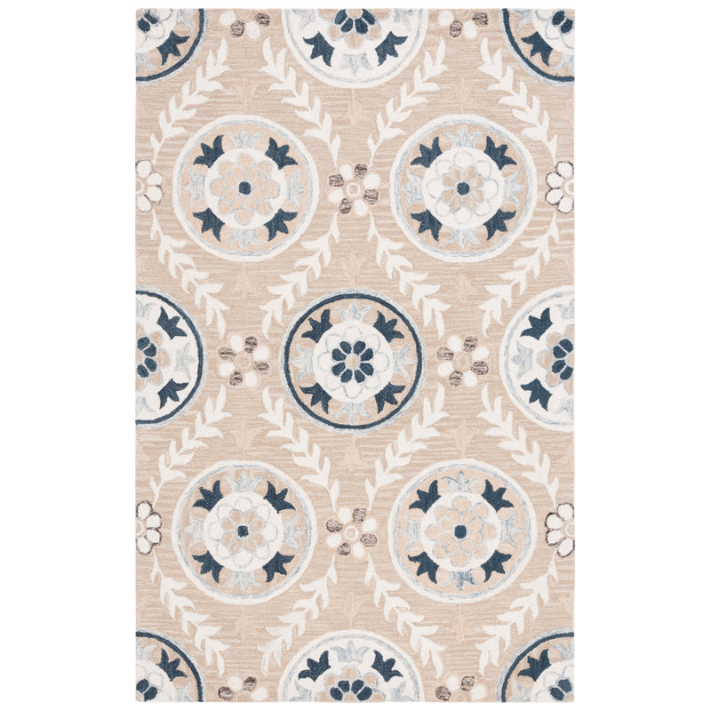 Jardin Hand Tufted Wool Cotton Floral Rug in Ivory/Beige, Runner 2'3" x 8'