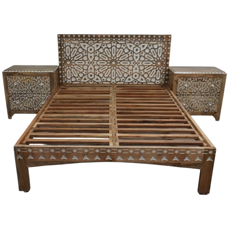 RV King Bedframe Hand-crafted Mango Wood Carved