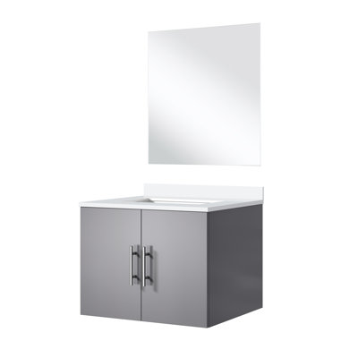 Meuble-lavabo simple gris foncé - 24 po X P 22 po, comptoir en marbre, miroir inclus, plateau de rangement à fermeture en douceur, plateau à fermeture en douceur 18 po