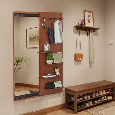 Wall Mounted Full Length Mirror With Shelf And Hooks