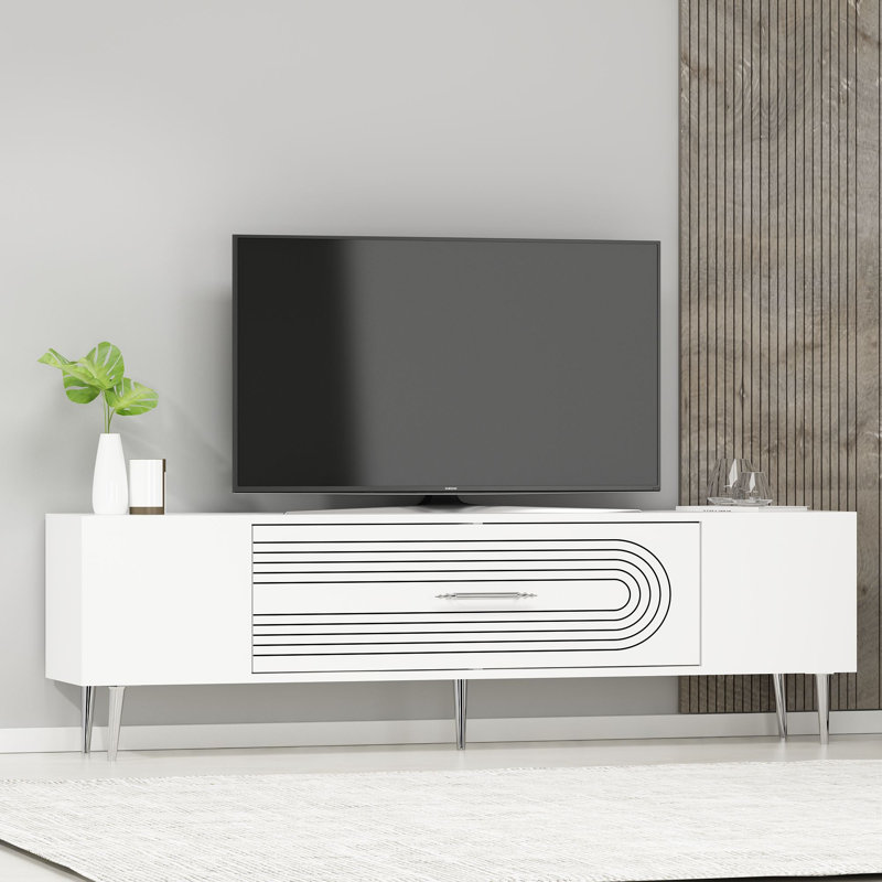 Olivia Unfinished TV Stand, 150cm, White/Silver