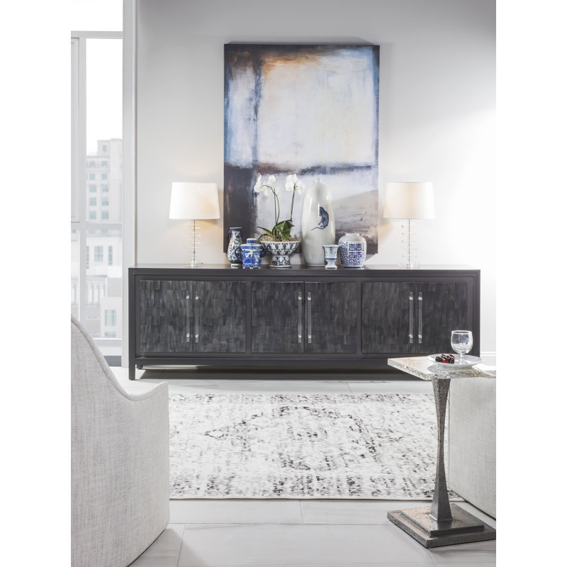 Signature Designs Elation White Long Media Console, Light Gray/White