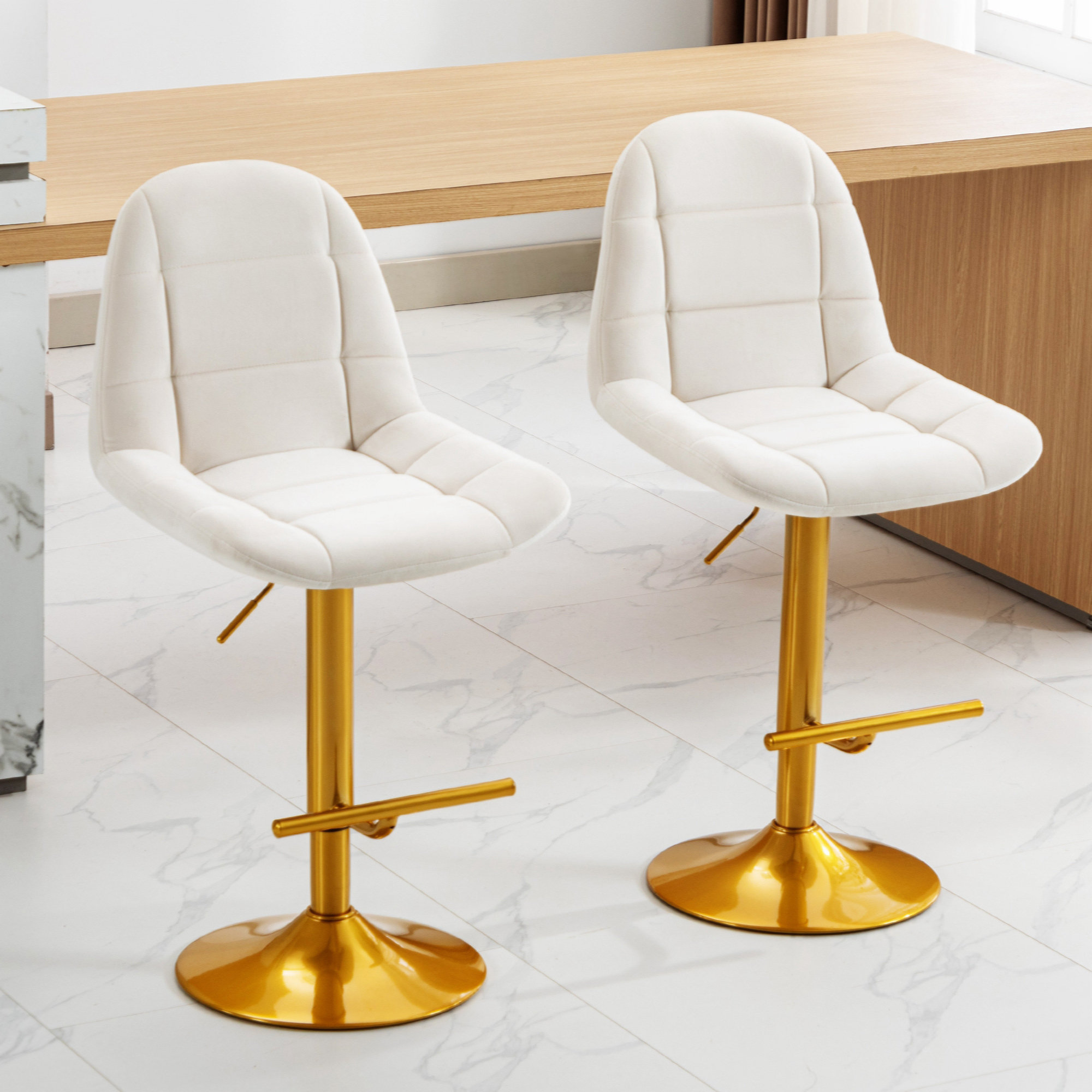 Rosdorf Park Velvet Swive Bar Stools Set Of 2 Adjustable Counter Height ...