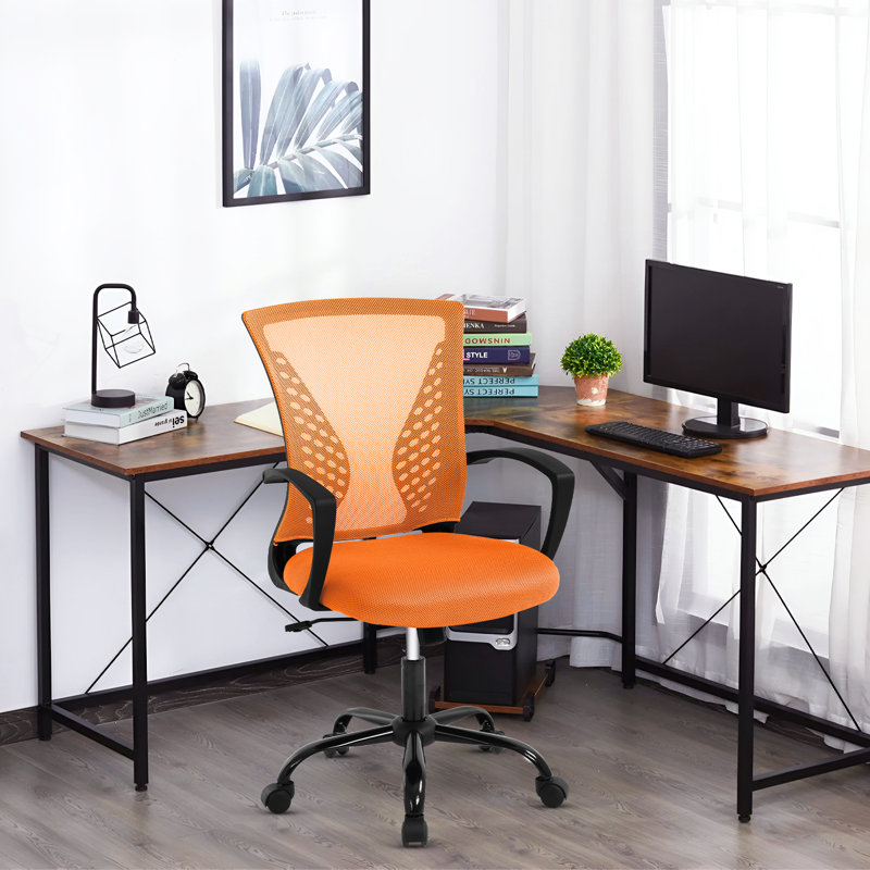 Chaise de bureau Fauteuil de bureau pivotant à dossier moyen Support lombaire réglable Fauteuil de bureau ergonomique en maille avec accoudoirs pour bureau personnel