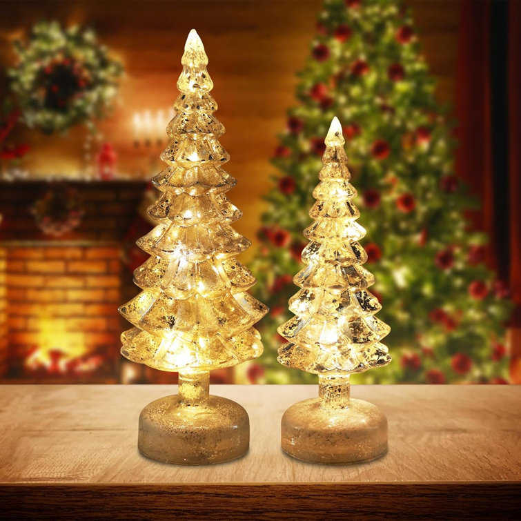 The Holiday Aisle® Christmas Decorations Indoor, 2 PCS Sparkling Glass  Christmas Tree Table Decorations With LED Lights, Lighted Xmas Tree  Decorations With Timer For Home Mantel Shelf Table Decor