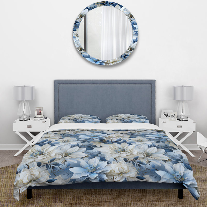 Ensemble de housse de couette motif arctique bleu et blanc I, Housse de couette pour grand lit et 2 taies décor