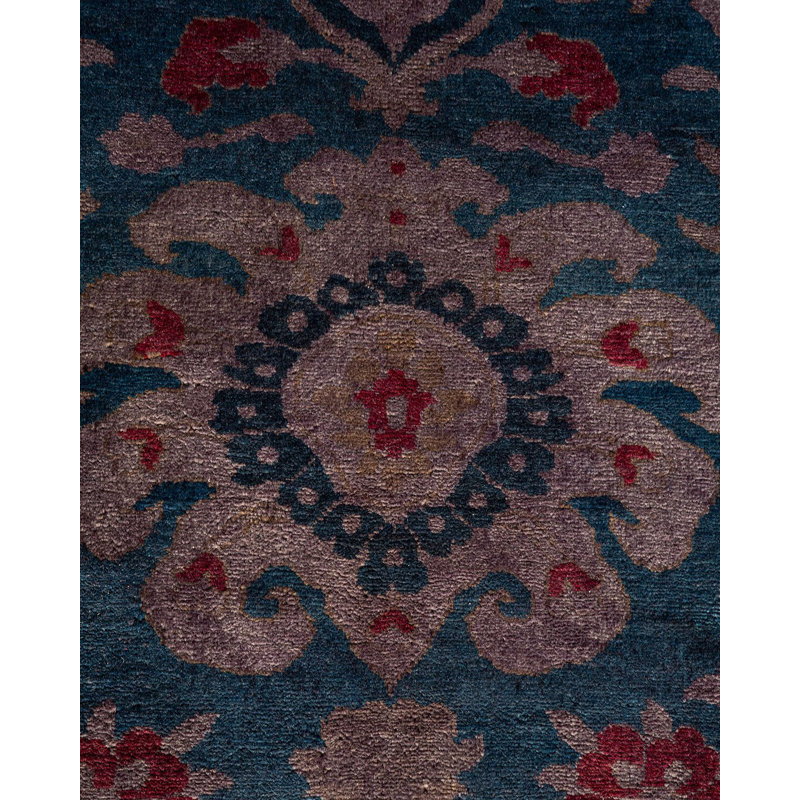Tapis bleu noué à la main de conception unique Holsworth - bleu