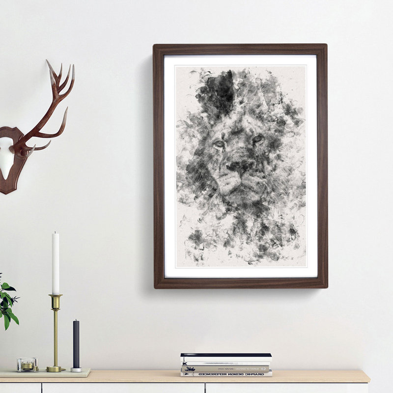 The Proud Lion - Picture Frame Graphic Art, 45cm H x 33cm W x 2cm D, Walnut Framed