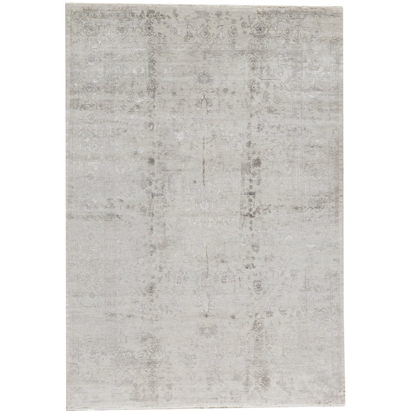 Tapis gris et argent noué à la main de haute qualité