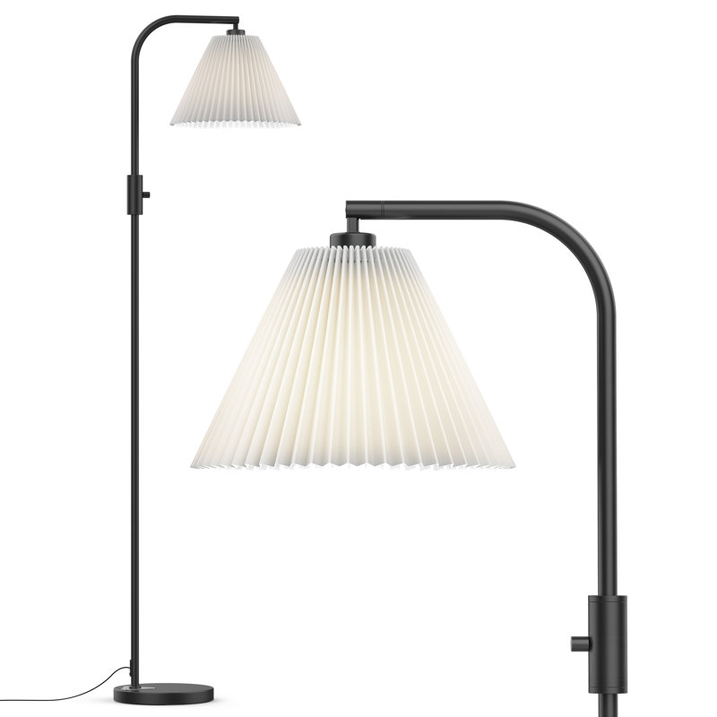 Pepin Arched Floor Lamp With Remote Control, 1000 Lumens LED Edison Bulb Included and Pleated Fabric Shade, Yellow