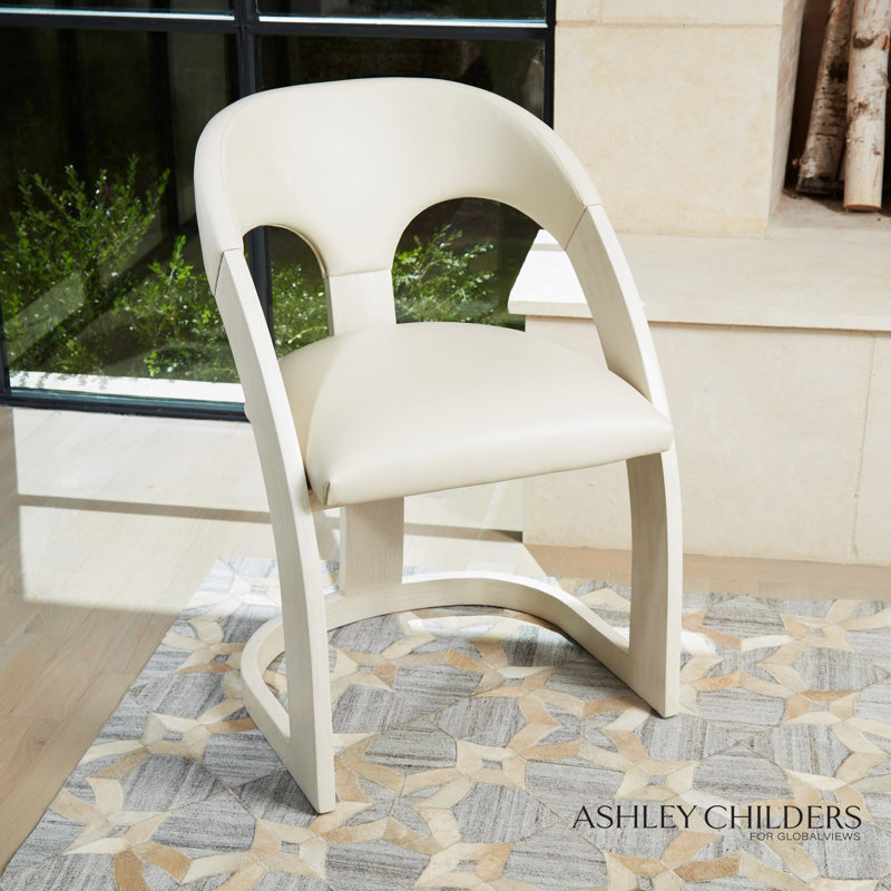 Delia Dining Chair-Ebony Cerused Leather, White, White