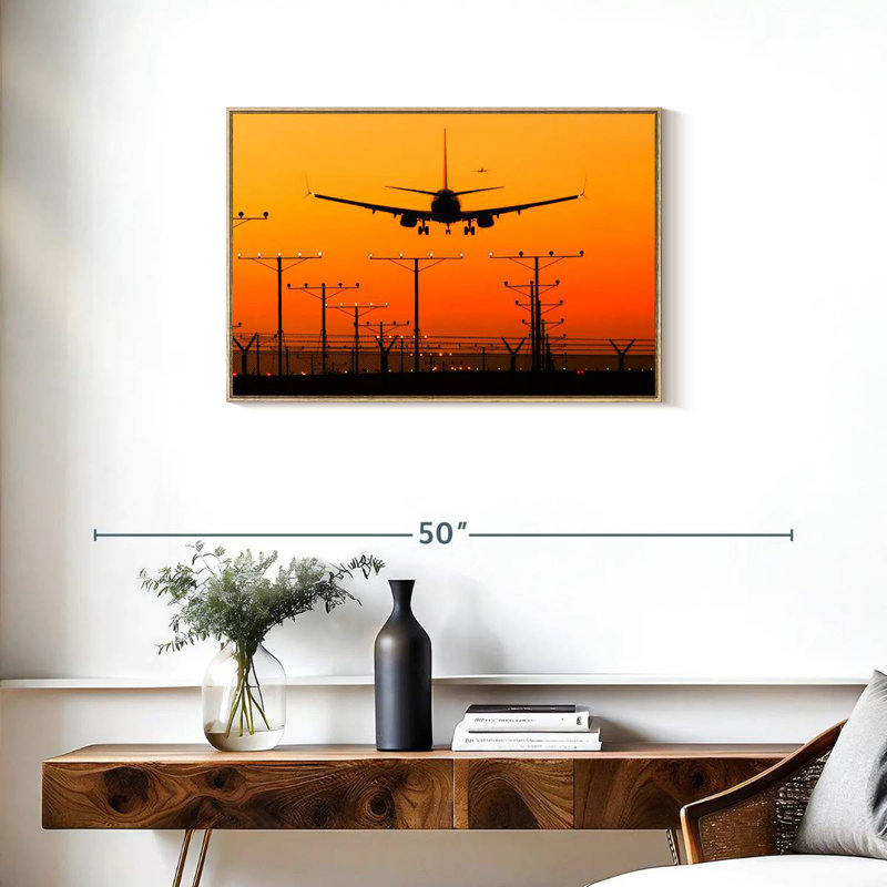 Silhouette d'aérogare, Cadre flottant en bois naturel, 31 po x 21 po