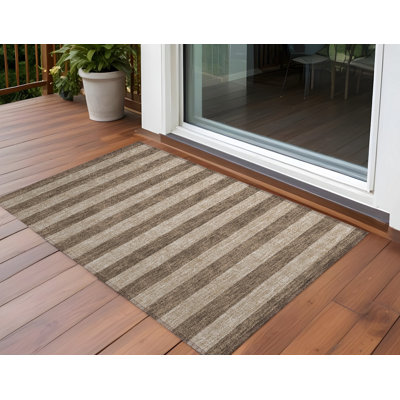 Tapis extérieur lavable antidérapant à rayures café 2 pi x 3 pi