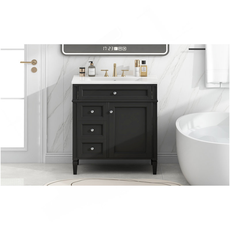 30'' Bathroom Vanity With Top Sink, Modern Bathroom Storage Cabinet With 2 Drawers And A Tip-Out Drawer, Single Sink Bathroom Vanity