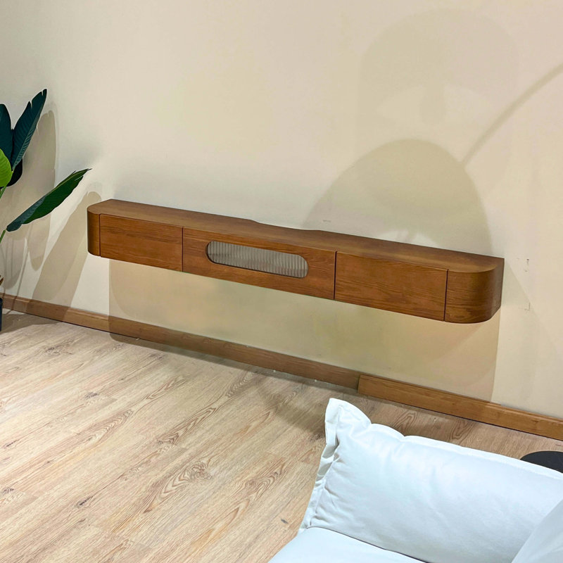 Meuble télé flottant ultrabrillant, tablette murale, Bois brun, 70.86'' W X 9.37'' D X 6.69'' H