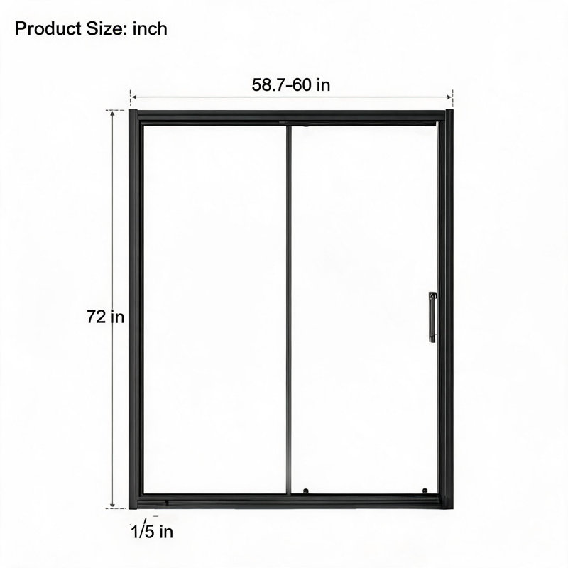 Porte de douche coulissante simple en verre trempé noir transparent de 152 cm x 183 cm avec poignée en acier inoxydable