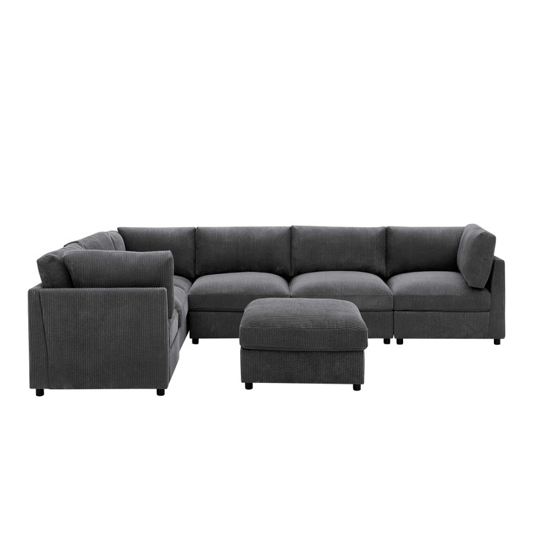 Ghtonkes Corduroy Upholstered Modular Sectional, Dark Gray Corduroy