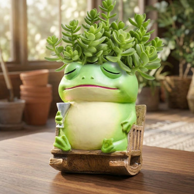 Unique Frog Rocking Chair Resin Plant Pot with Drainage Hole, Indoor Outdoor Succulent Planter, Gift Idea