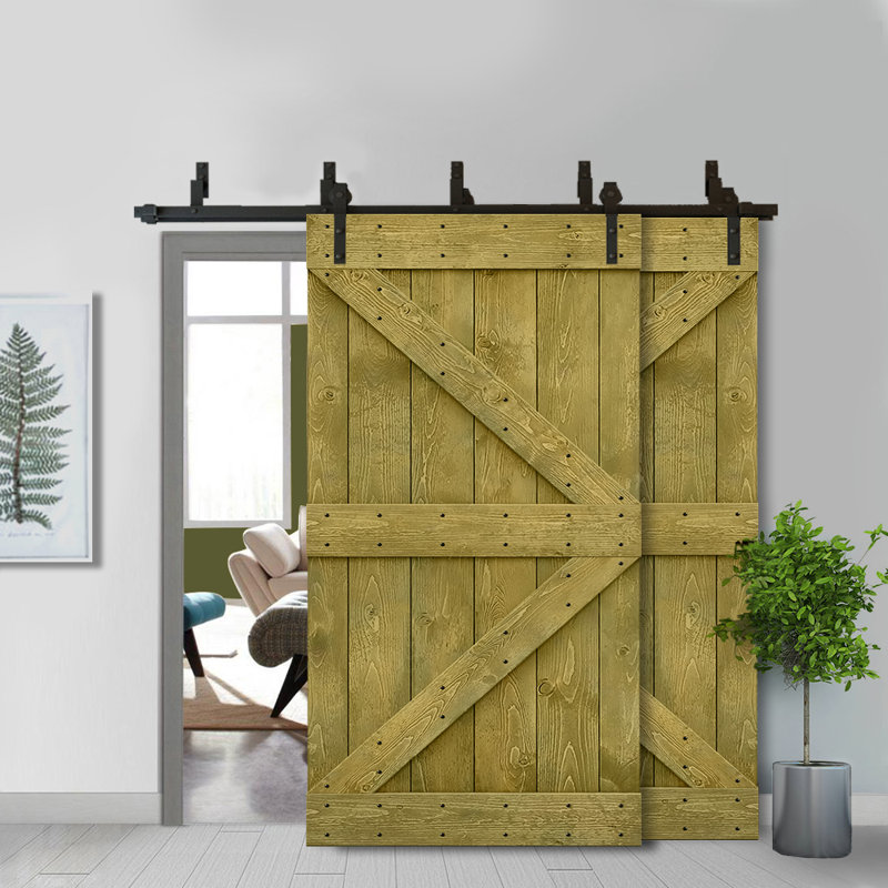 Porte de grange à panneaux et en bois avec quincaillerie d'installation, 48 po x 84 po, Vert jungle