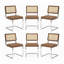 Ensemble de 2 chaises de salle à manger modernes en lin, dossier en rotin et base chromée, café-1319906390