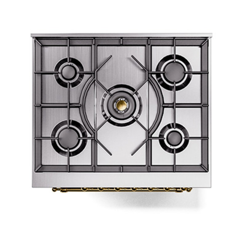 ILVE Nostalgie II Noblesse 30 in Dual Fuel Range, Liquid Propane, Stainless Steel/Brass