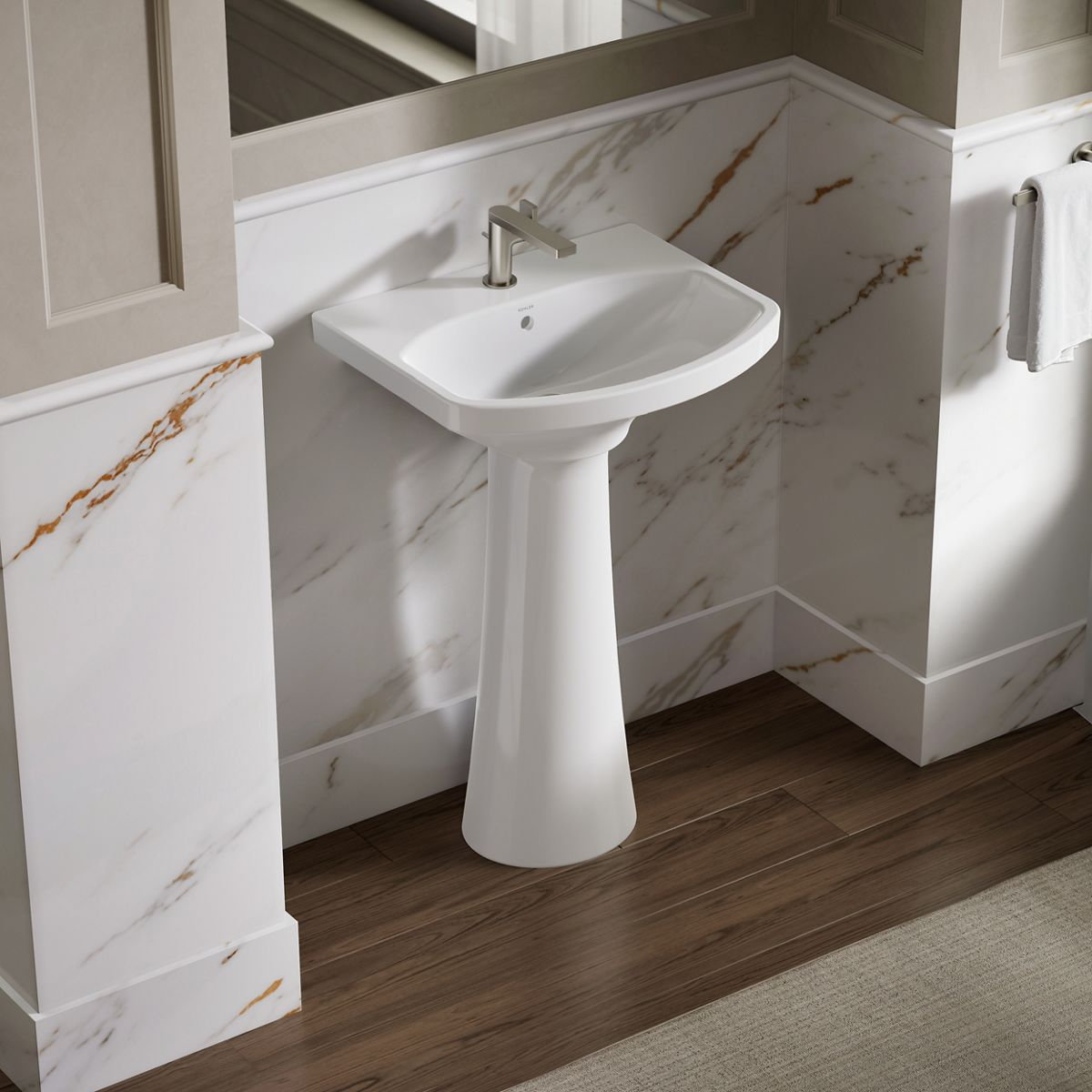 Cimarron U-Shape Pedestal Bathroom Sink, White, Single
