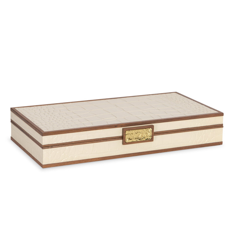 Embossed Leather Decorative Box, Cream