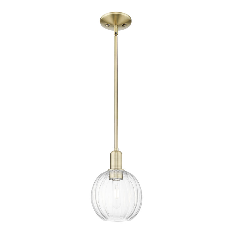 Downtown Urban - Preston - Mini-luminaire suspendu à tige sphérique 1 lumière 7 "Preston - Abat-jour, Clair, Laiton antique