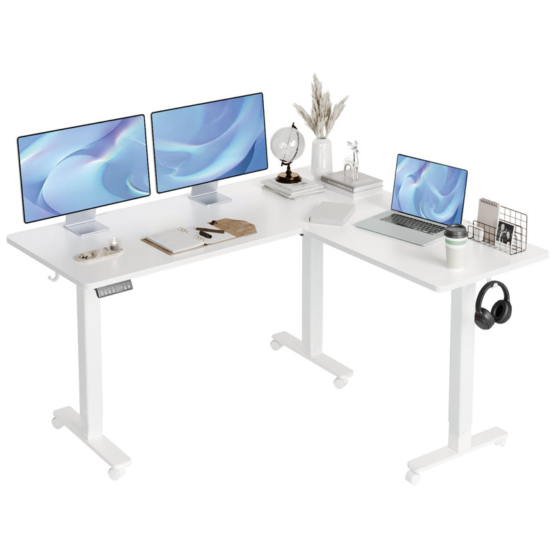 Schlater 63'' L-Shaped Height Adjustable Standing Desk, White, White