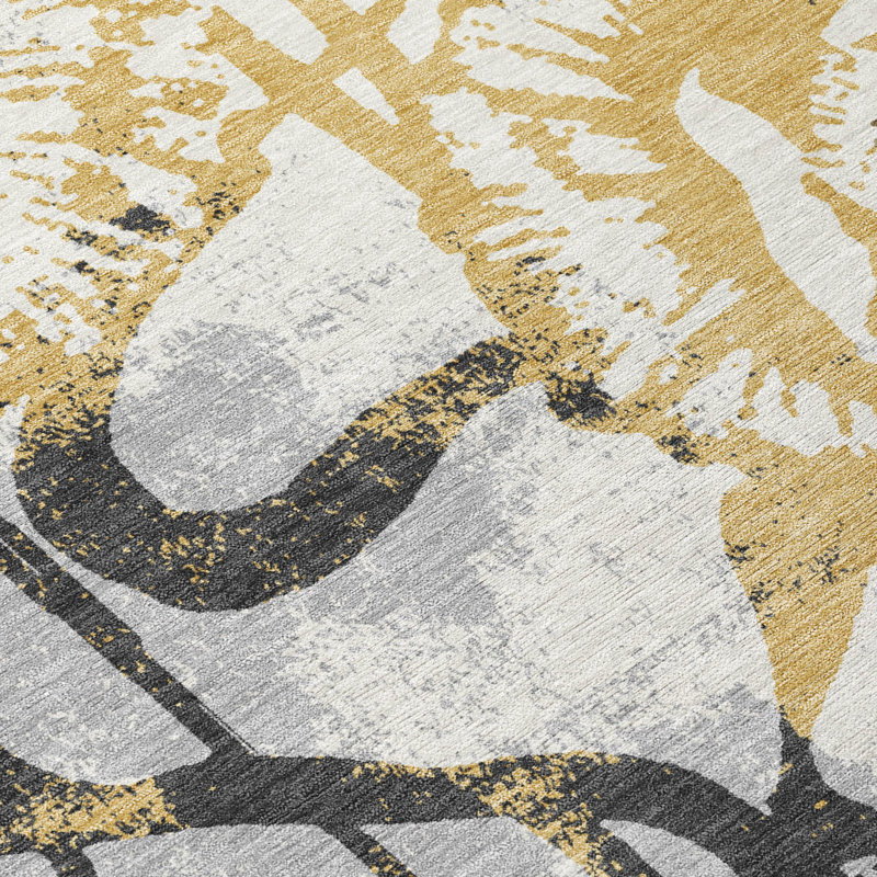 Machine Washable Indoor/Outdoor Chantille ACN2894 Floral Rug, Pewter, 2'6" x 3'10"
