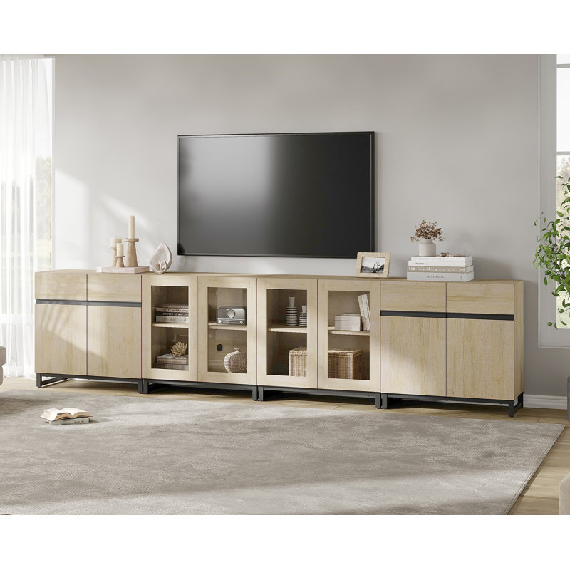 4 In 1 TV Stand For Tvs Up To 120 Inches, Modern Entertainment Center With Glass Doors And Metal Legs, TV Console With Adjustable Shelf