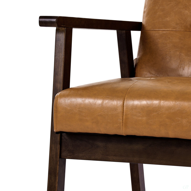 Chaise avec accoudoirs en cuir massif Mid-Century