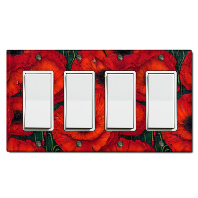 Plaque murale standard à bascule à 4 feuilles avec fleurs rouges et feuilles vertes