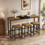 Table de salle à manger de cuisine moderne, table de pub, ensemble de table de salle à manger longue avec 3 tabourets, conception de tabouret suspendu pratique