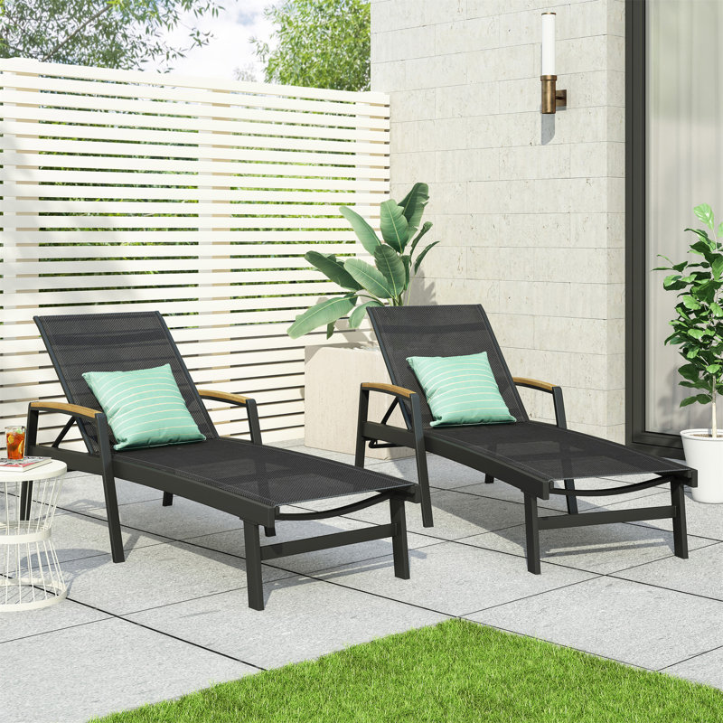 Chaise longue en filet Alfredo, Noir/naturel, 2