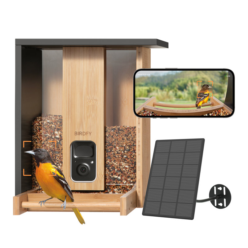 Birdfy Smart Bird Feeder Camera Solar Powered, Auto Capture Birds & Notify in Time, Bamboo Wood Bird Feeder Camera (Lite)
